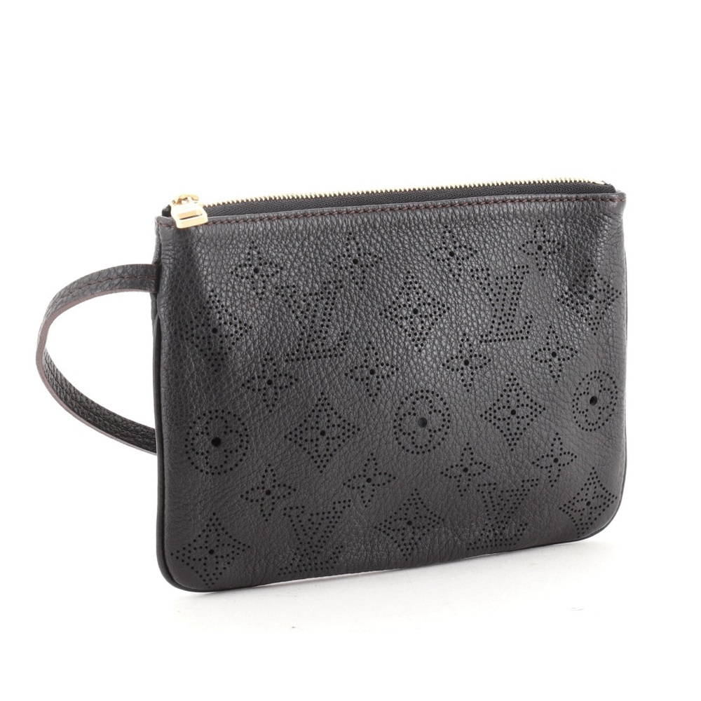 Louis Vuitton Black Perforated Monogram Wristlet Pouch with Gold Hardware